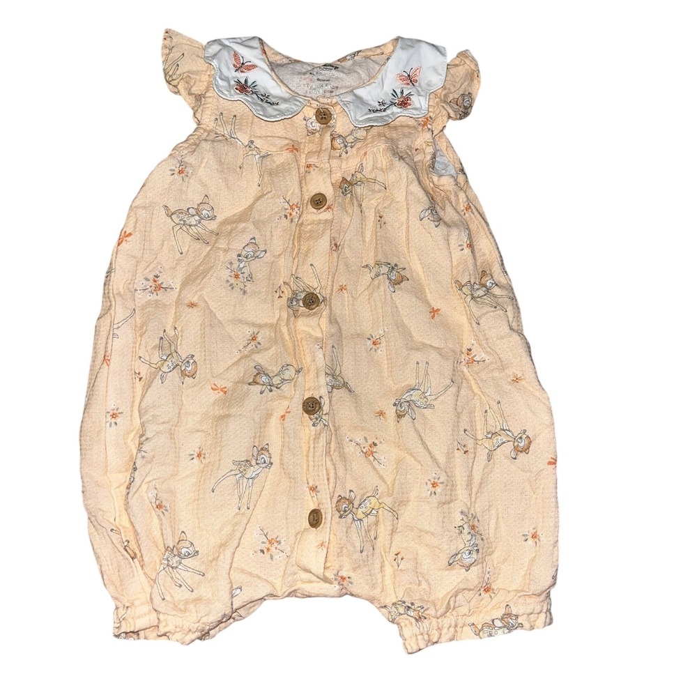 Disney Baby Girl's Peach Bambi Print Floral Embroidered Victorian Jumper 9-12M
